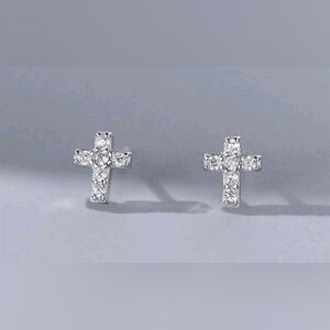 Elegant Silver Cross Stud Earrings